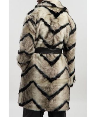 Women's Mono Faux Fur Belted Longline Coat