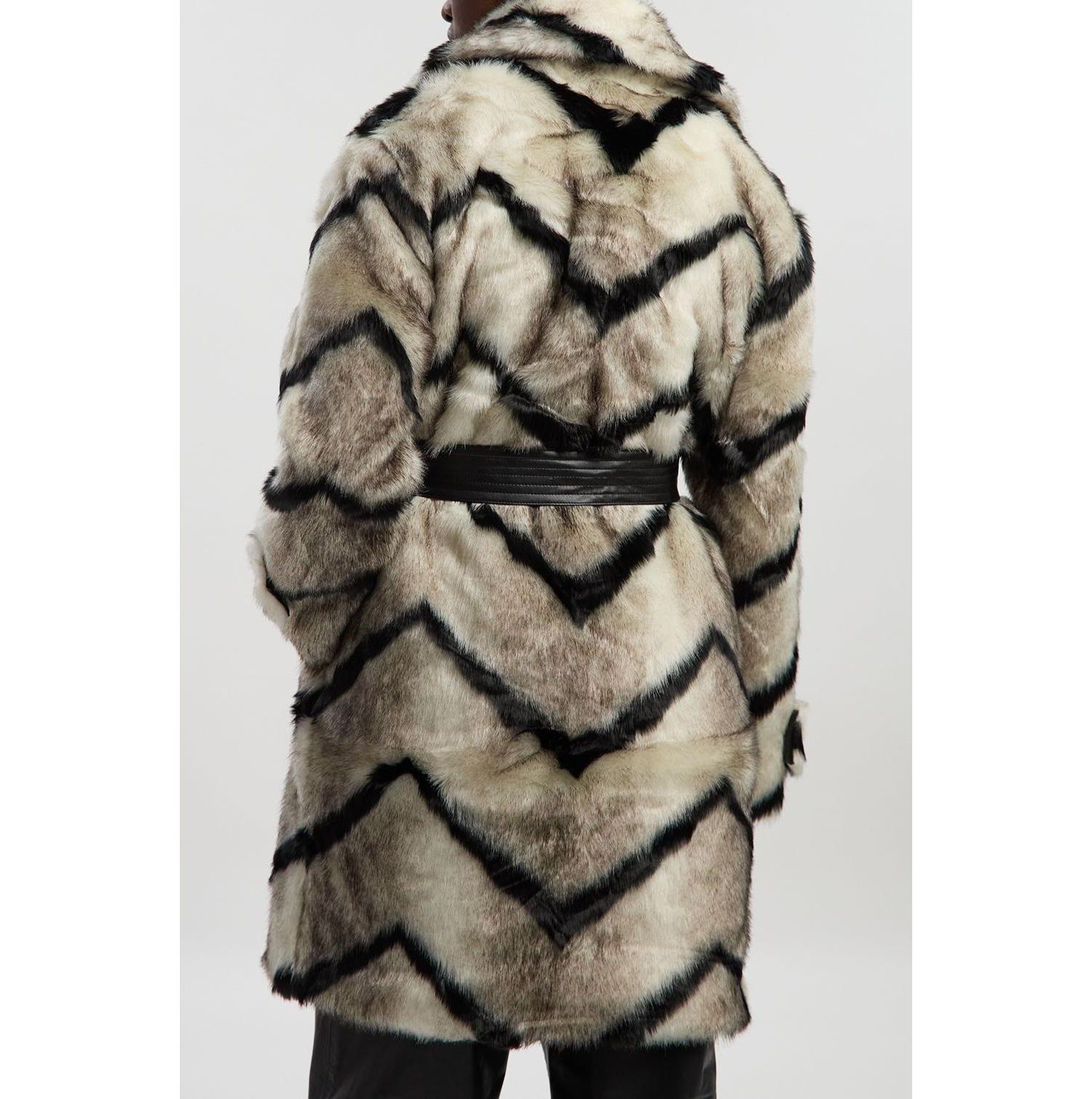 Women's Mono Faux Fur Belted Longline Coat