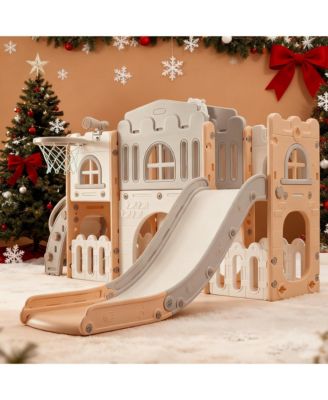 8-In-1 Indoor Playground with Slide: Slide Playset, Includes Slide, Basketball Hoop, Climber