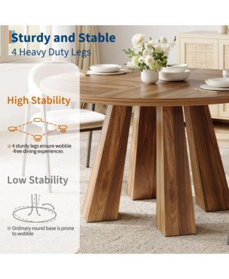 Round Dining Table for 4-6 People, 47 Inches Dining Room Table with Wooden Pedestal Base