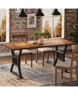 Dining Table 4-6 Person 70.8 Inch, Farmhouse Kitchen Table with Heavy Duty Metal Legs
