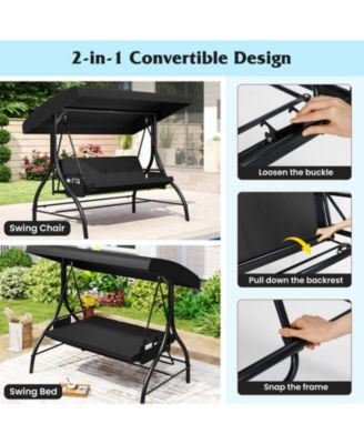 3-Piece Patio Swing with Canopy, Removable Cushions & Side Pockets