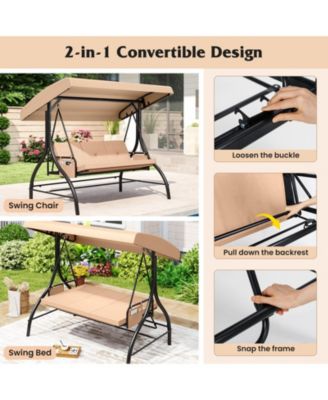 3-Piece Patio Swing with Canopy, Removable Cushions & Side Pockets
