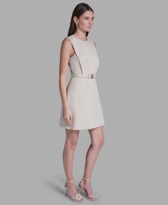 Women's Sleeveless Jacquard Belted Mini Dress