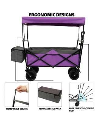 Collapsible Wagon with Canopy, Heavy Duty Utility Cart with All-Terrain Wheels, Large Capacity for Camping, Shopping and Garden
