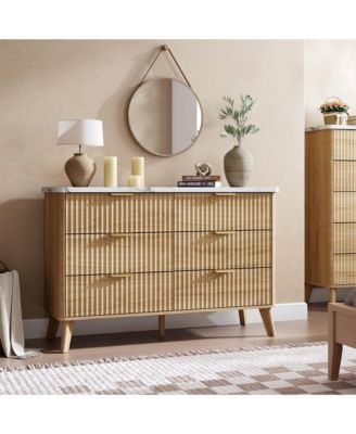 Fluted Dresser for Bedroom, 6 Deep Drawer Modern Wood Storage Chest
