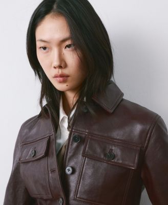 Women's Buttoned Leather Jacket