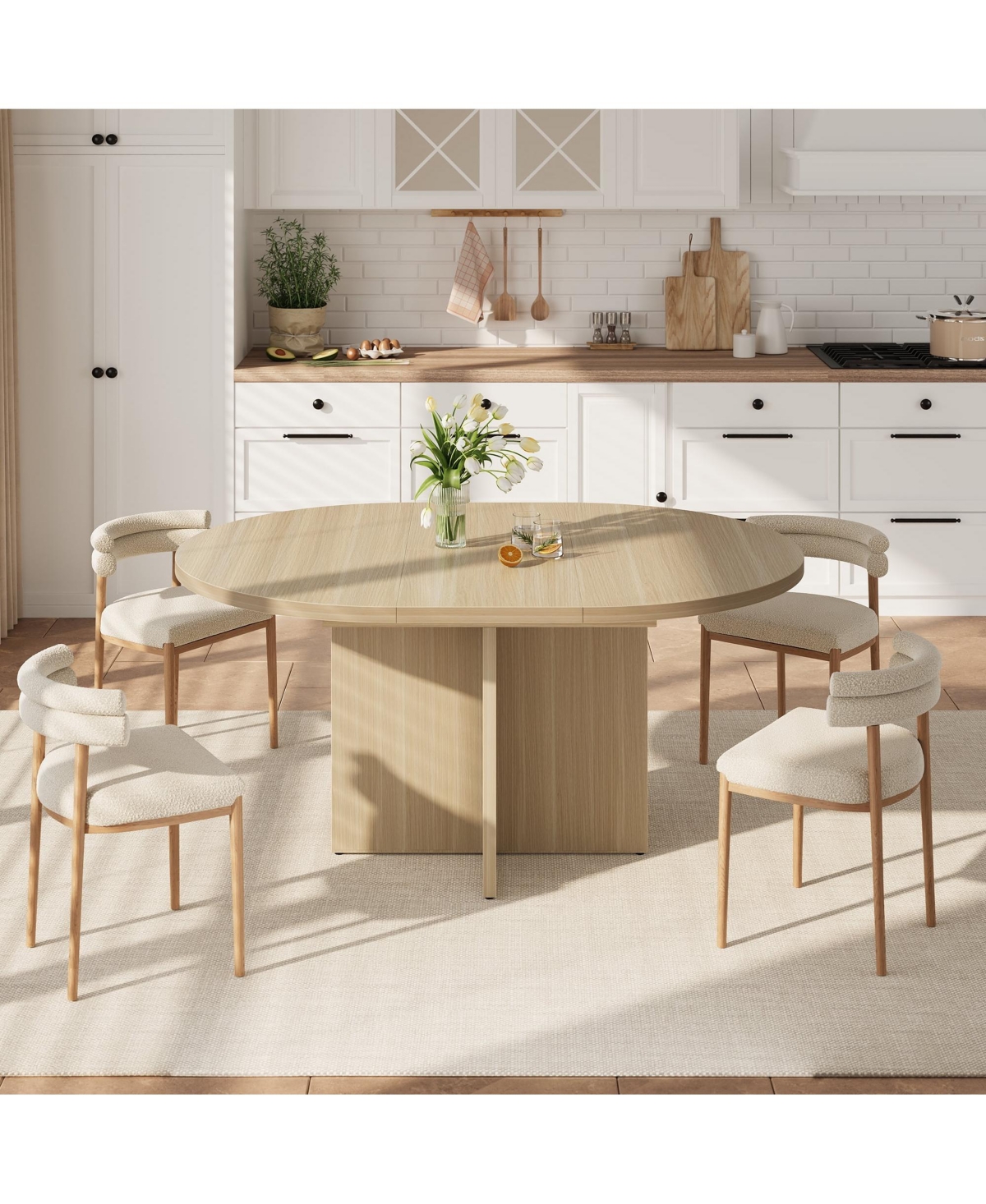 gaomon Extendable Round Dining Table for 4-8,Kitchen Oval Dining Table with Removable Leaves