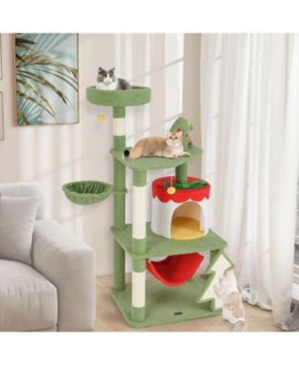 Christmas Cat Tree with Sisal Scratching Posts & Gift Box Condo, Holiday Pet Furniture