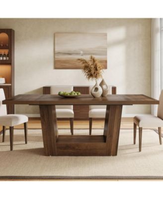 63-Inch Dining Table for 4-6, Farmhouse Rectangular Kitchen Dinner Table, Wood Dining Room Furniture