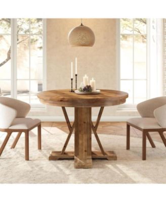 39.4" Solid Wood Dining Table, Farmhouse Round Kitchen Table for Dining Room