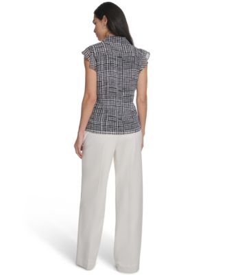 Petite Collared Neck Short-Sleeve Top