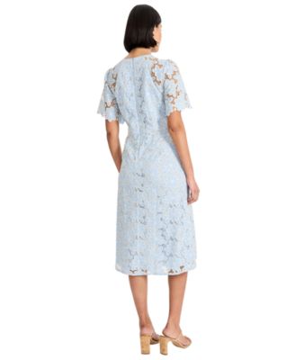 Women's Floral-Lace Short-Sleeve Midi Dress
