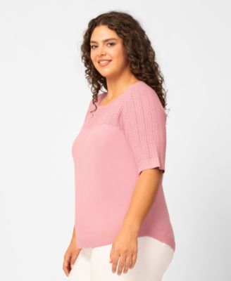 Plus Size Mixed Cable Round Hem Crewneck Sweater