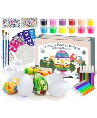 Easter Egg Painting Kit, DIY Nontoxic Paint Your Own Easter Eggs Craft Set with Paints, Brushes & Stickers for Kids Ages 3+, DIY Easter Crafts