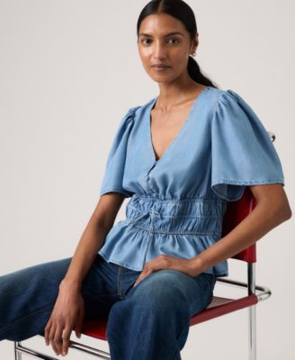 Women's V-Neck Floral-Print Short-Sleeve Blouse