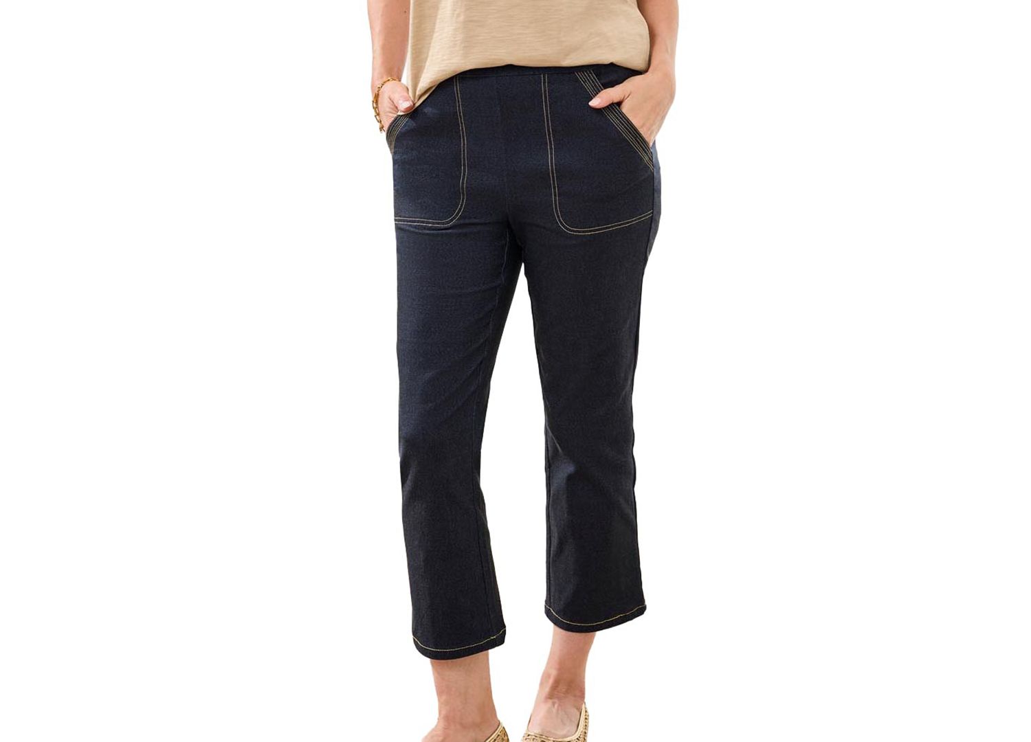 Women's Denim-Look Bengaline Kick Flare Capri Jeans