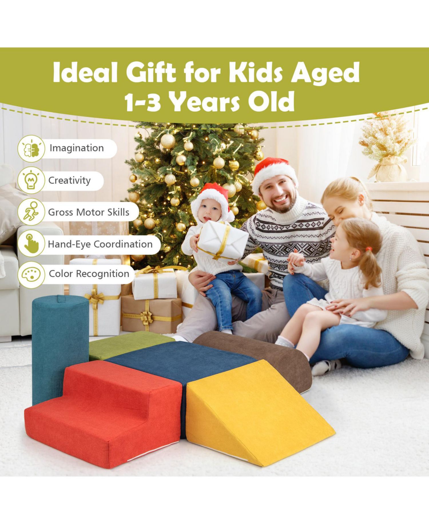 6-Piece Baby Climbing Blocks Set with High-Density Foam & Carry Handles