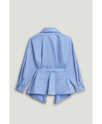 Women's Belted V-Neck Poplin Shirt