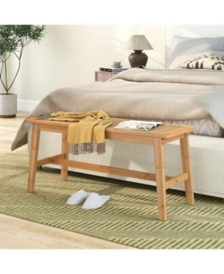 Indoor Outdoor Wicker Dining Bench with Handwoven Rattan Seat