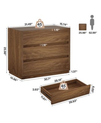 Fluted Nightstand, Oversized 3 Drawers Storage Cabinet, Mid Century Modern Wooden Bedside End Table for Bedroom, Living Room