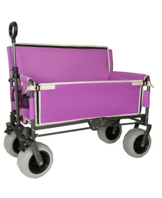 Folding Wagon - Heavy-Duty Wagon Cart with All-terrain Wheels and Bench Seat, 500lbs Capacity for Camping and Beach