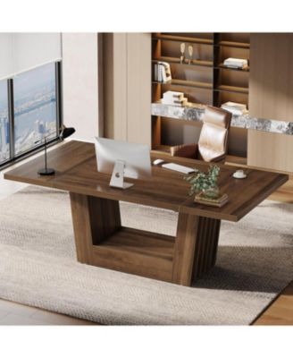 63'' Executive Office Desk, Modern Computer Home Office Desk with Robust Base, Large Wooden Conference Table