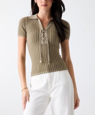Women's Regina Short-Sleeve Polo Lace-Up Sweater