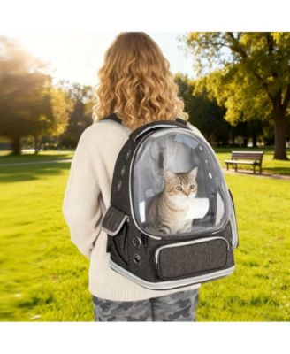 Breathable Transparent Pet Carrier Bag for Cats & Small Dogs – Portable Space Capsule with Zipper, Black, Ideal for Travel & Outdoor Adventures