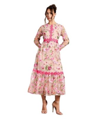 Women's Embroidered Floral Midi Dress