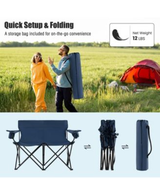 Camping Loveseat Chair for 2 with Cup Holders, Folding Outdoor Seat