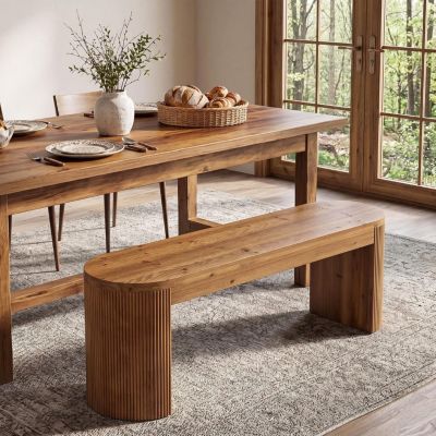 55" Solid Wood Entryway Bench, Upholstered Bedroom Bench with Faux Lamb Wool, Dining Bench