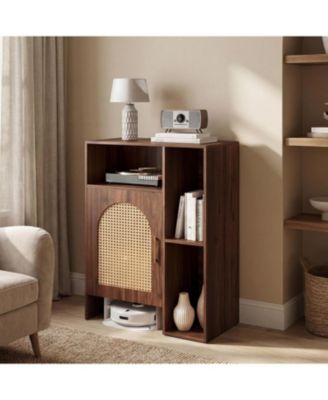 41.34" H Robot Vacuum Storage Cabinet Side Table, Multi Tier Farmhouse End Cabinet for Living Room, Small Corners