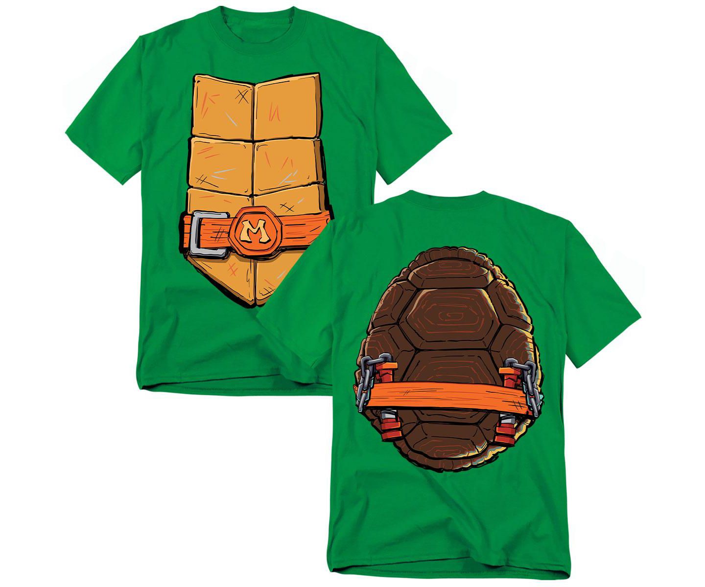 Мужская футболка Teenage Mutant Ninja Turtles Mayhem Michelangelo Shell Front Back, цвет: Зелёный — фото 1