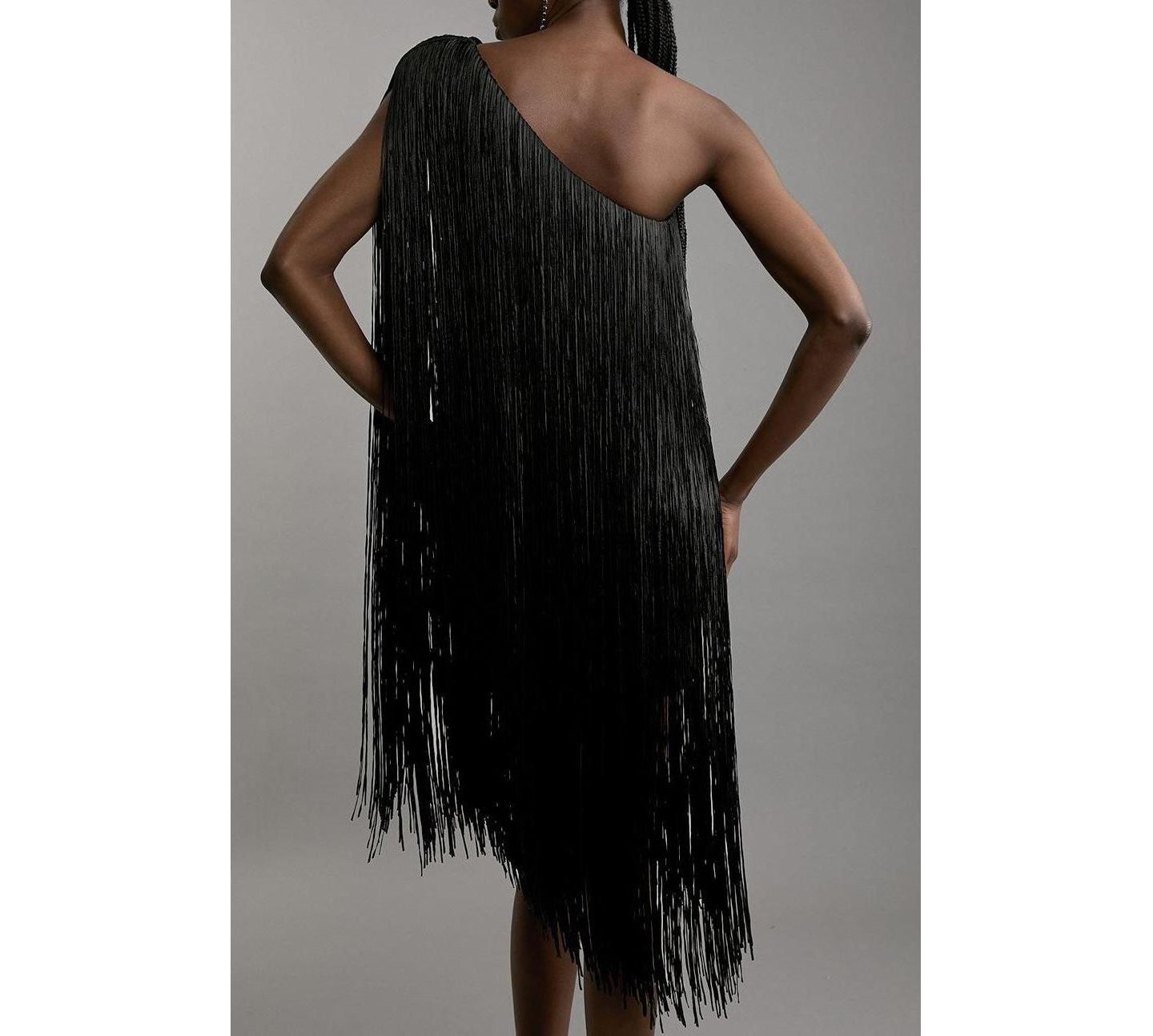 Женское платье Karen Millen Asymmetric Draped Fringe Mini, цвет: Чёрный — фото 8