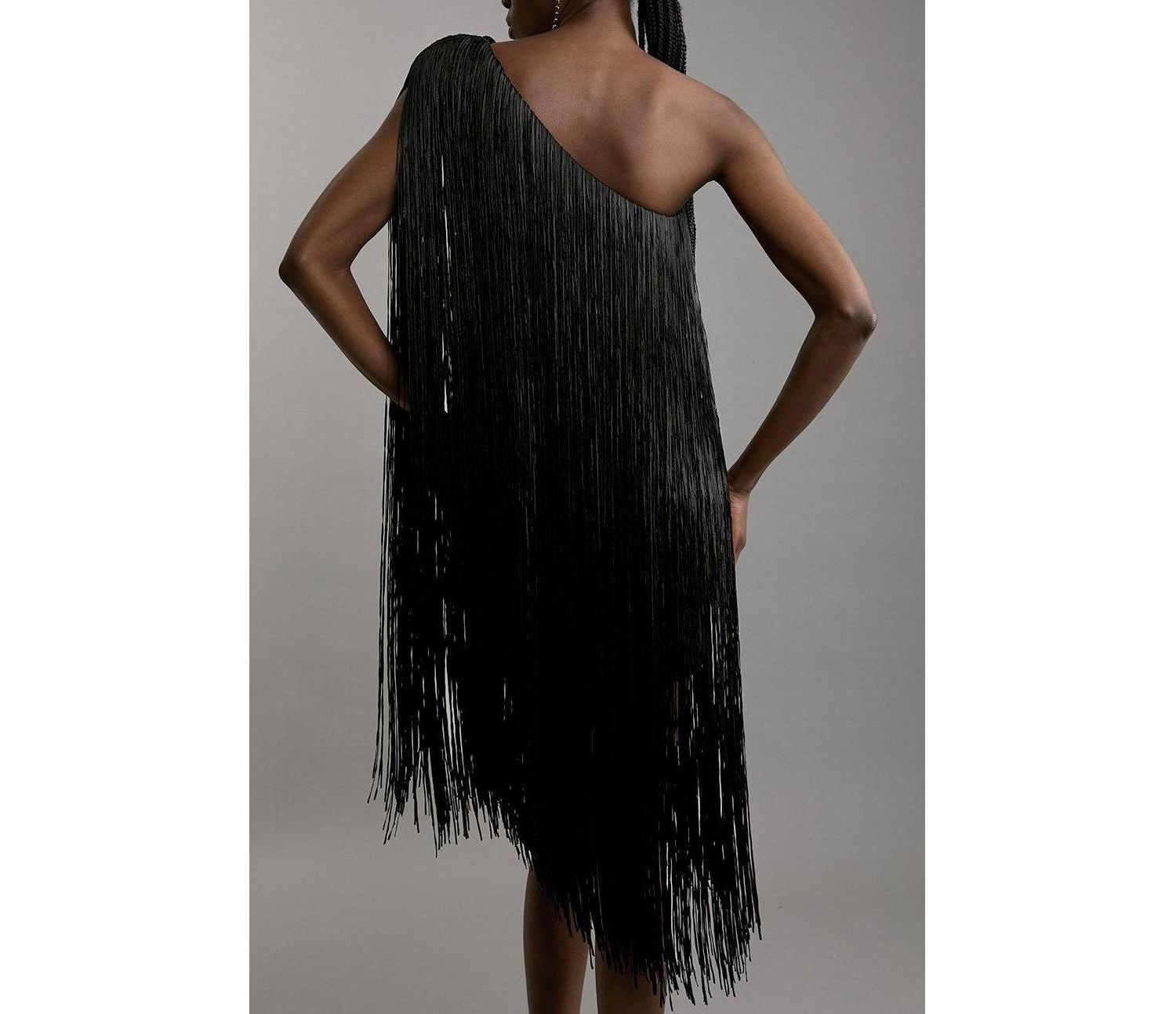 Women's Asymmetric Draped Fringe Mini Dress