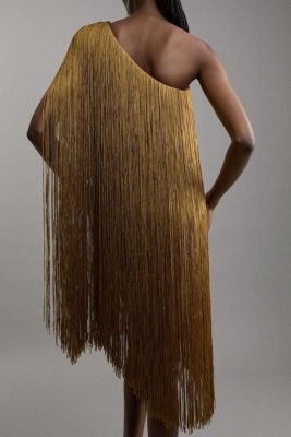 Women's Asymmetric Draped Fringe Mini Dress