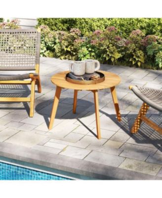 Outdoor Round Side Table in Acacia Wood with Slatted Design