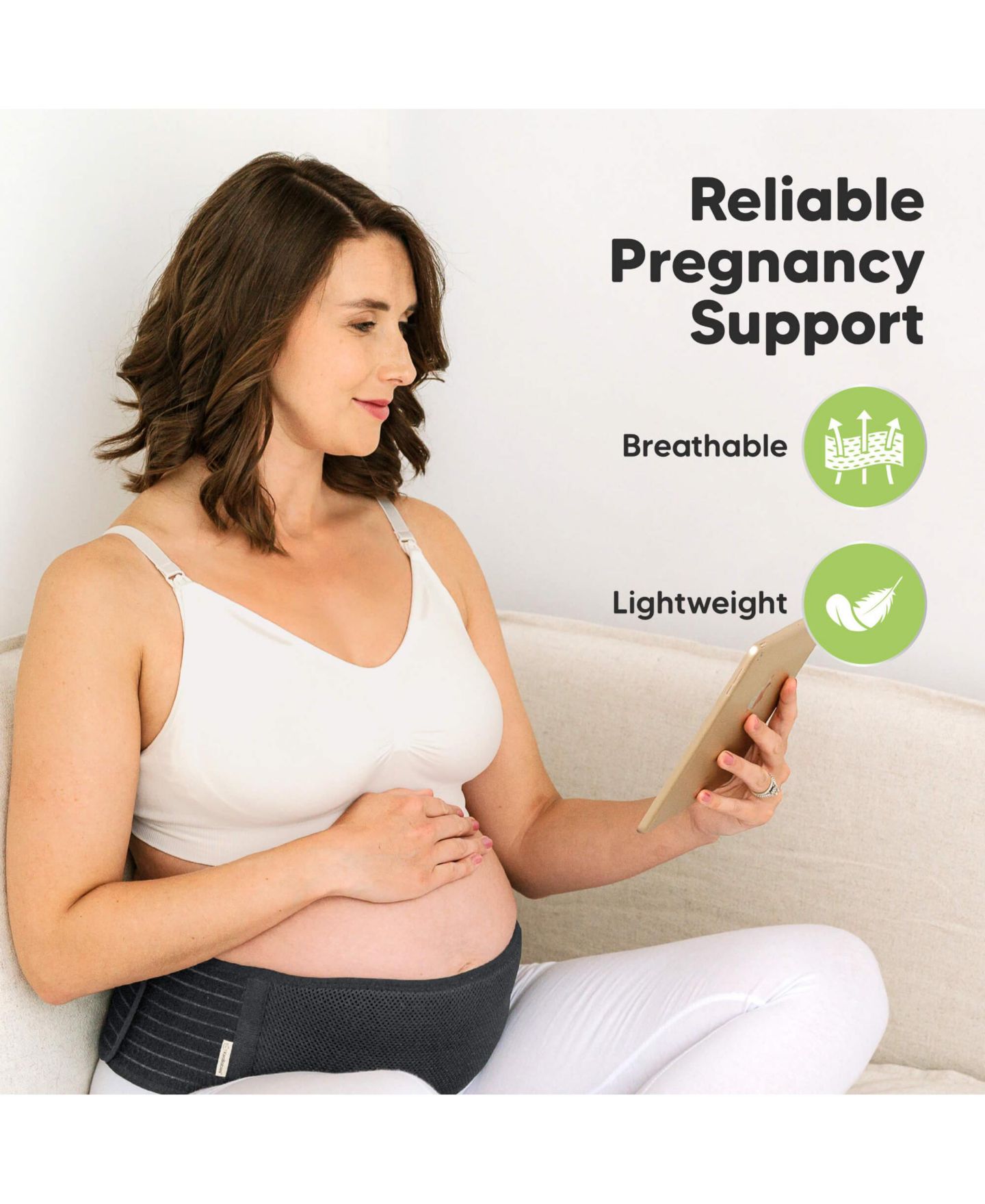 Женские ремни KeaBabies Maternity 2-Pack Ease Belly Band for Pregnancy, Soft & Breathable Pregnancy Belly Support Belt, цвет: Чёрный / Слоновая кость — фото 3