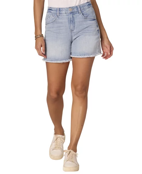 Petite High-Rise Fray Hem Denim Shorts - Powder Blue