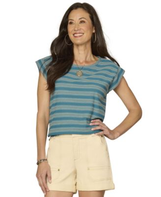 Petite Embroidered Knit Cap-Sleeve Top