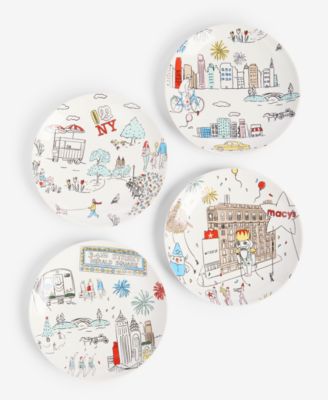 Graphic Stoneware Appetizer Plates, Set of 4