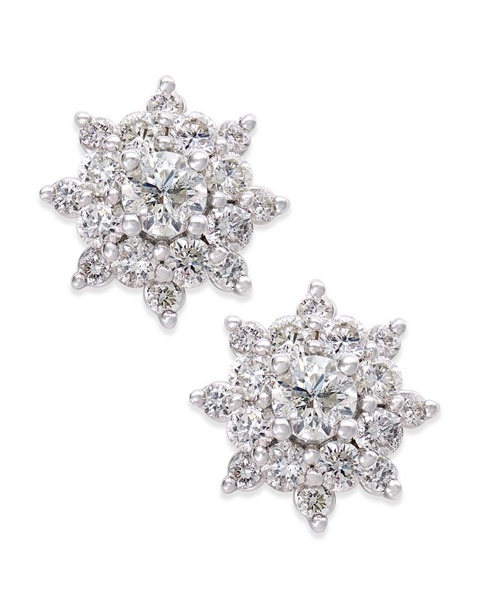 Macy's Diamond Cluster Stud Earrings (3/4 ct. t.w.) in 14k White Gold ...