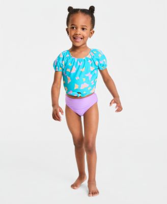 Girls' Toddler 2T-5T Puff-Sleeve Rashguard and Hipster Swim Bottom, 2-Piece Set