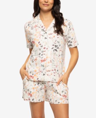 Women's Josephine Notched Collared Shirt and Shorts Pajama Set Style 900871