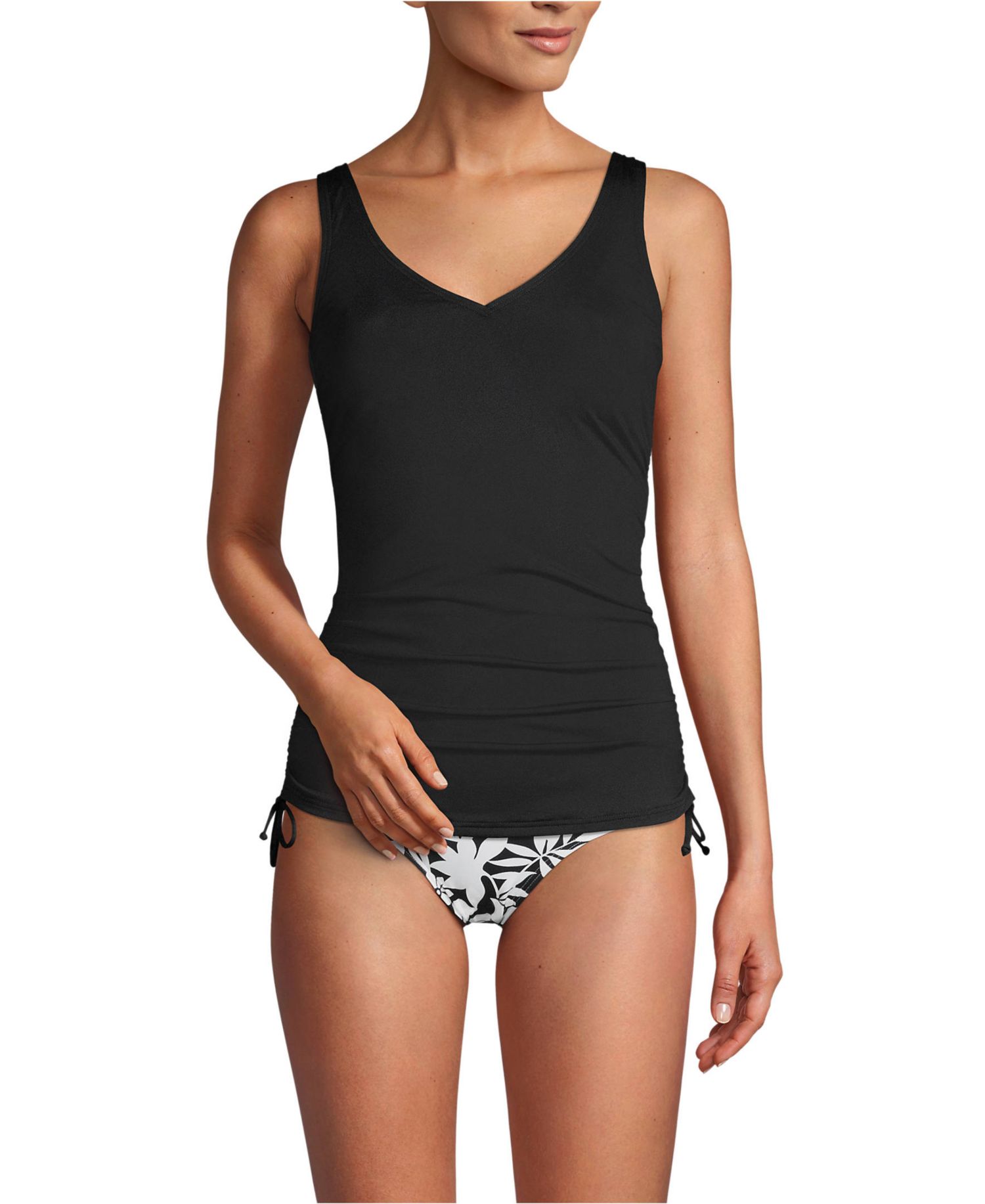 Women's Adjustable V-neck Underwire Tankini Swimsuit Top Adjustable Straps