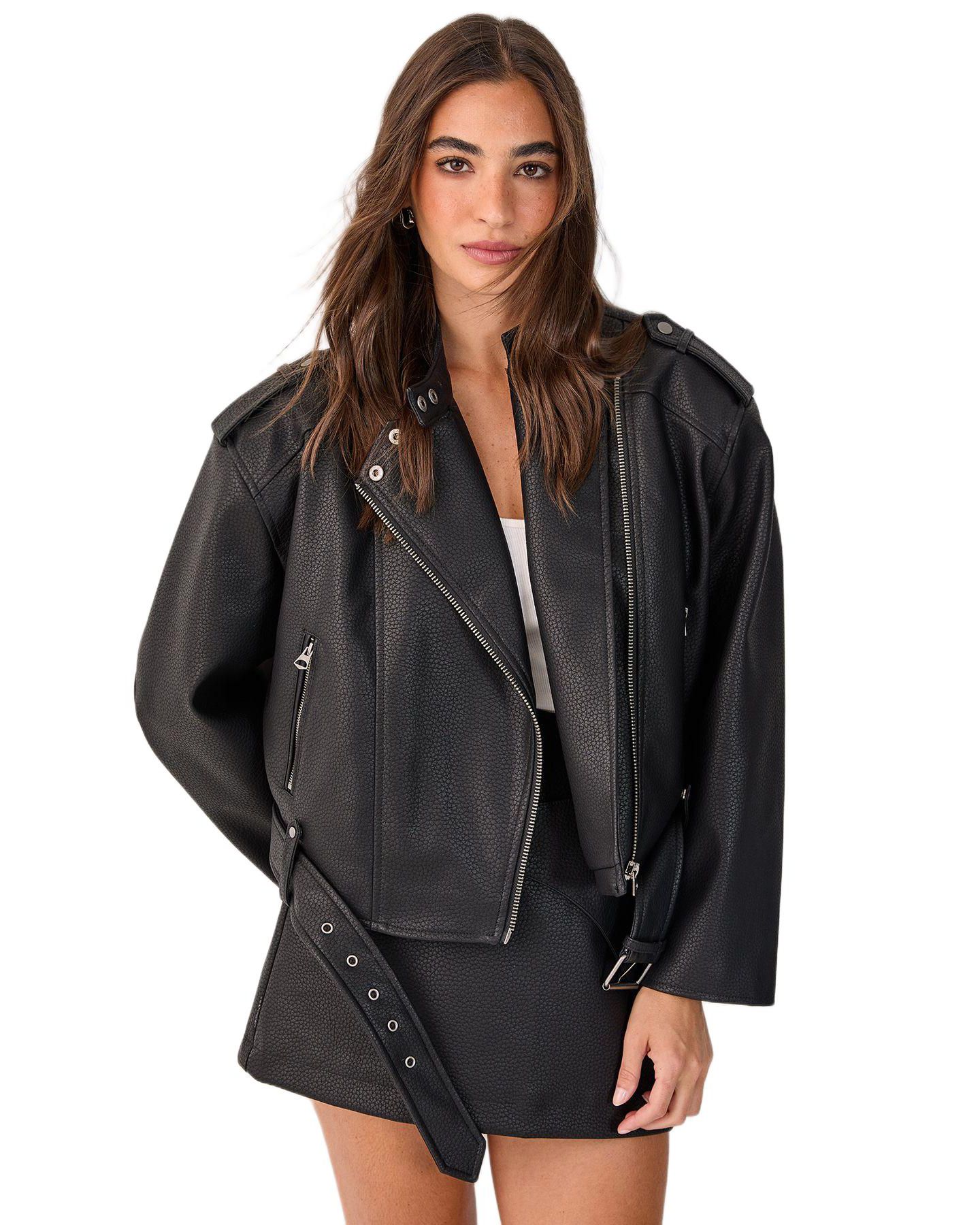 Женская куртка Nasty Gal Belted Faux Leather Biker, цвет: Чёрный — фото 1