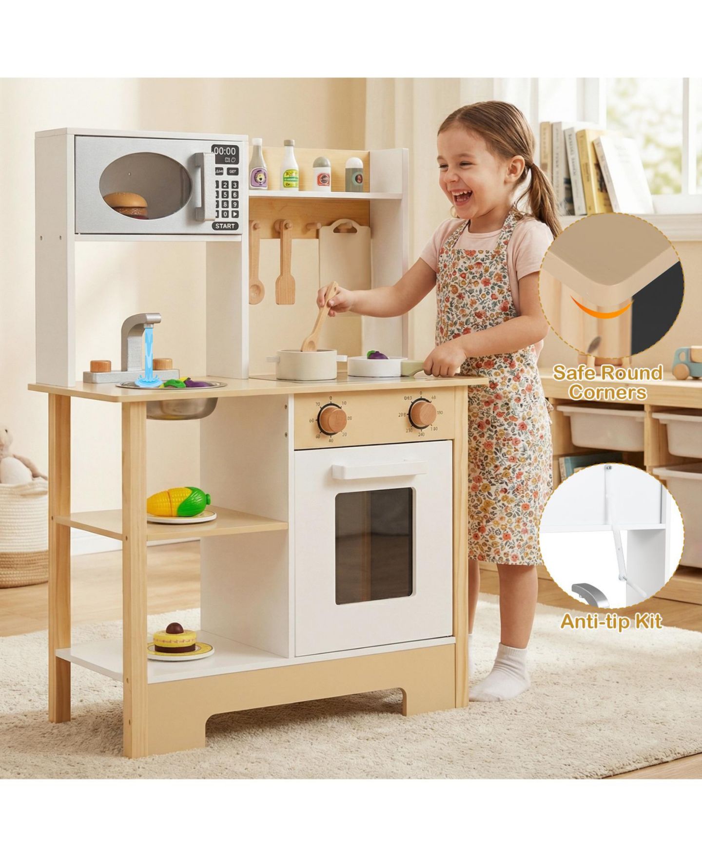 Детская игрушка Mecale Wooden Play Kitchen with Chalkboard, 13 Accessories, Ages 3+, цвет: Коричневый — фото 3