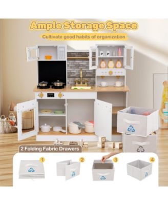 Kids Wooden Kitchen Playset with Stove, Sound & Lights for Ages 3