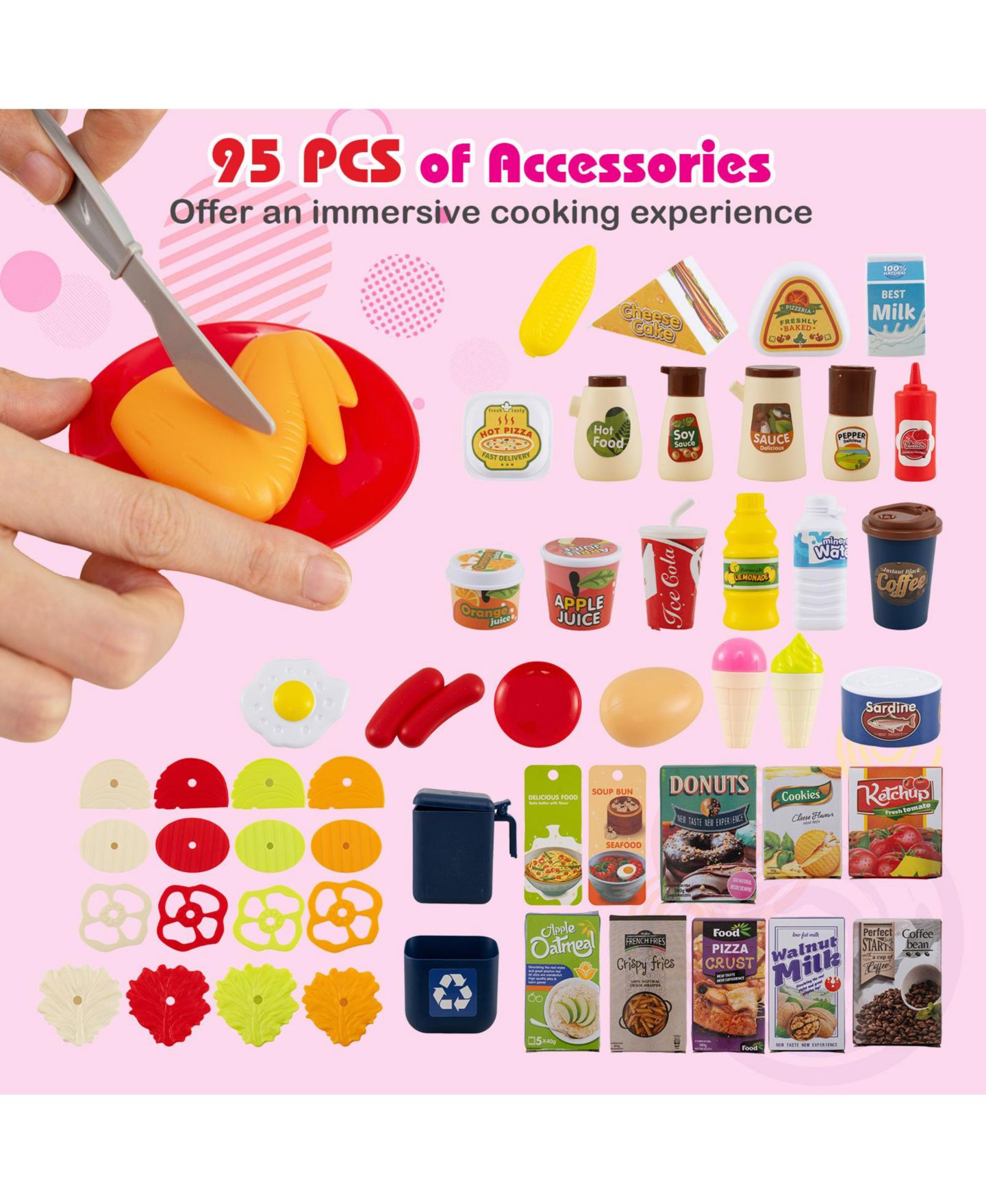 Детская игрушка Mecale Kids Kitchen Playset Pretend Kitchen with Realistic Lights & Sounds for Interactive Play, цвет: Розовый — фото 6